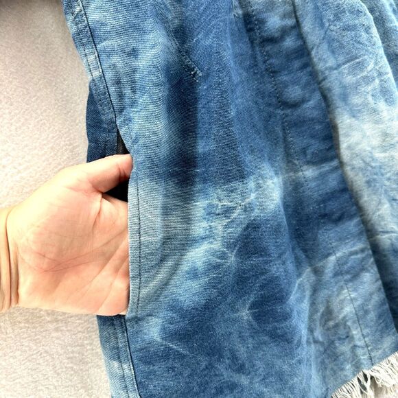 Divine Heritage Denim Tie Dye Dress Size XS Mini Fringe Hem Puff Sleeve Western - Picture 8 of 13
